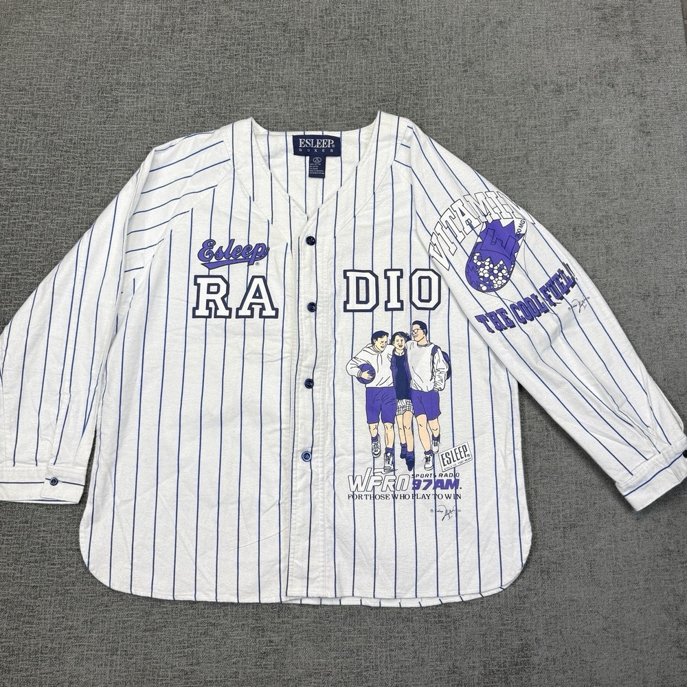 Vintage 90s Esleep Boxer Shirt Pajama‎ Top Size 1X Radio Vitamin Advertisement - Picture 2 of 10